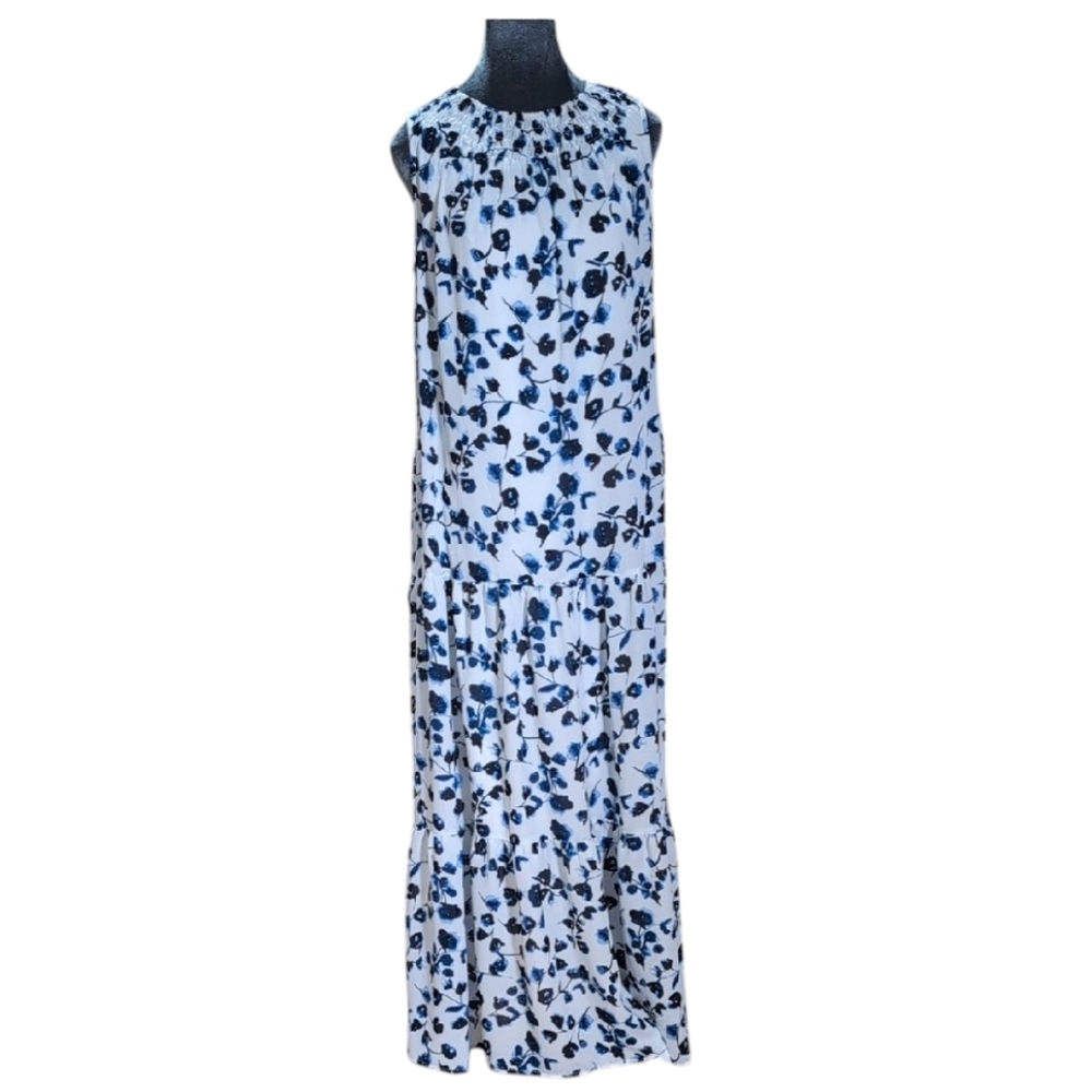 Elizabeth & James Blue & White Floral Sleeveless Maxi Dress Size Med